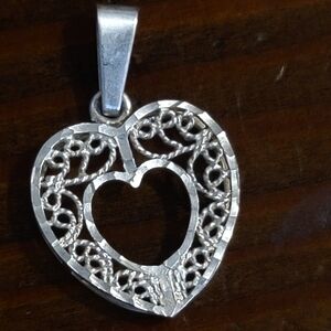 Intricate Silver Heart Pendant Vintage 925